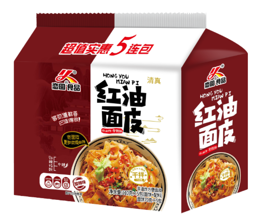 恋圆酸辣红油面皮五连包